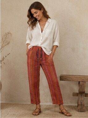 (XL) Sundance Caravan Striped Pants Burnt Orange Cotton Extra Large Plaid Red